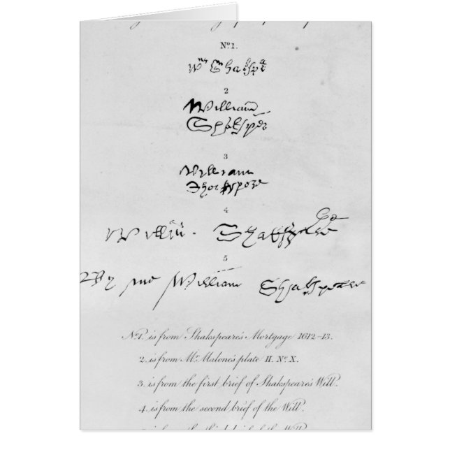 Cinq autographes véritables de William Shakespeare (Devant)