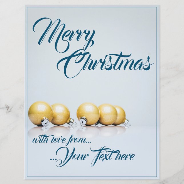 Cinq boules de Noël dorées - écriture bleue (Devant)