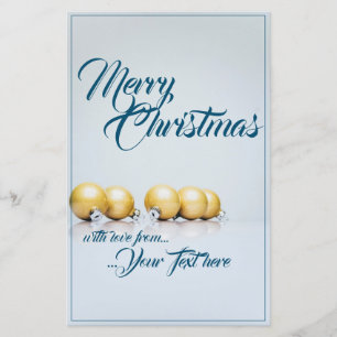 Cinq boules de Noël dorées - écriture bleue