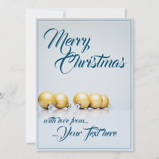 Cinq boules de Noël dorées - écriture bleue (Devant)
