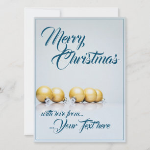 Cinq boules de Noël dorées - écriture bleue