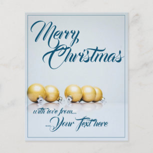 Cinq boules de Noël dorées - écriture bleue