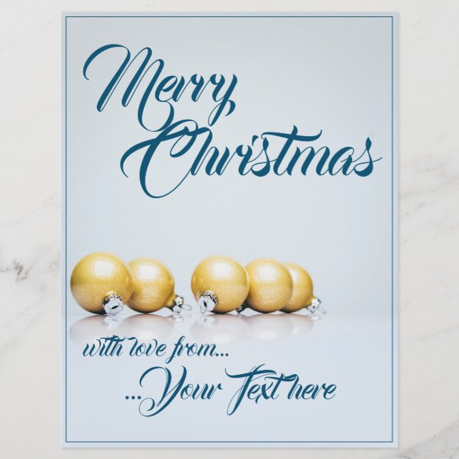 Cinq boules de Noël dorées - écriture bleue (Devant)