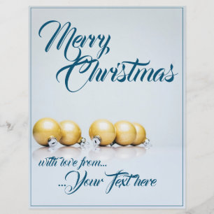 Cinq boules de Noël dorées - écriture bleue