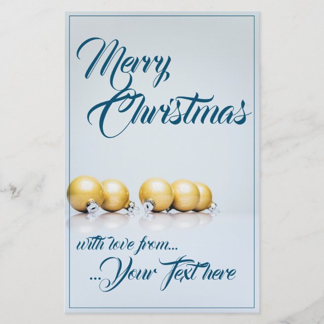 Cinq boules de Noël dorées - écriture bleue (Devant)
