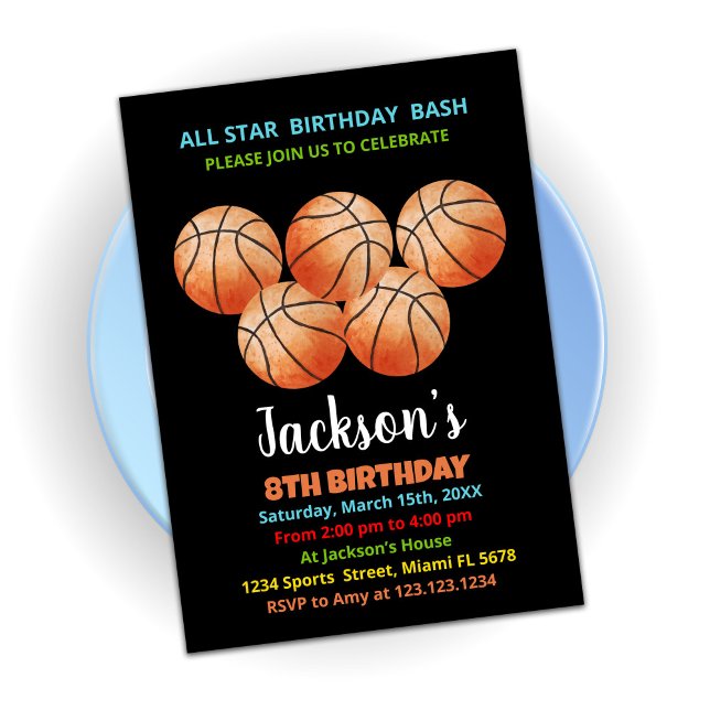 Cinq Invitations d'anniversaire de basket-ball ora (Créateur téléchargé)