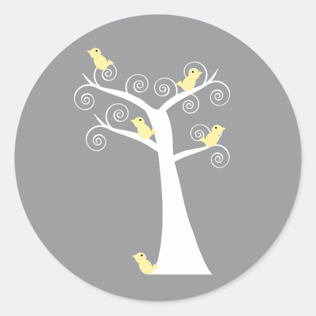 Cinq oiseaux jaunes dans un Sticker d'arbre (Devant)