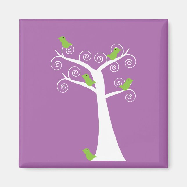 Cinq oiseaux verts dans un arbre Magnet (Devant)