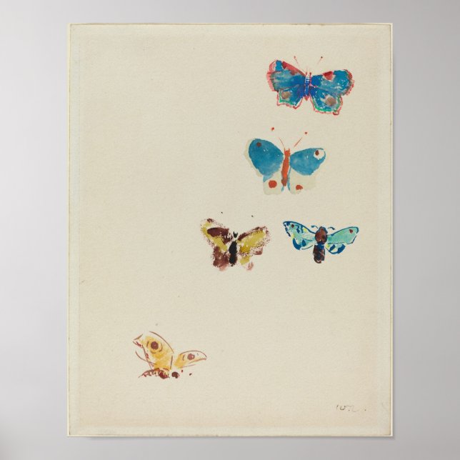 Cinq papillons par Odilon Redon Impression (Devant)