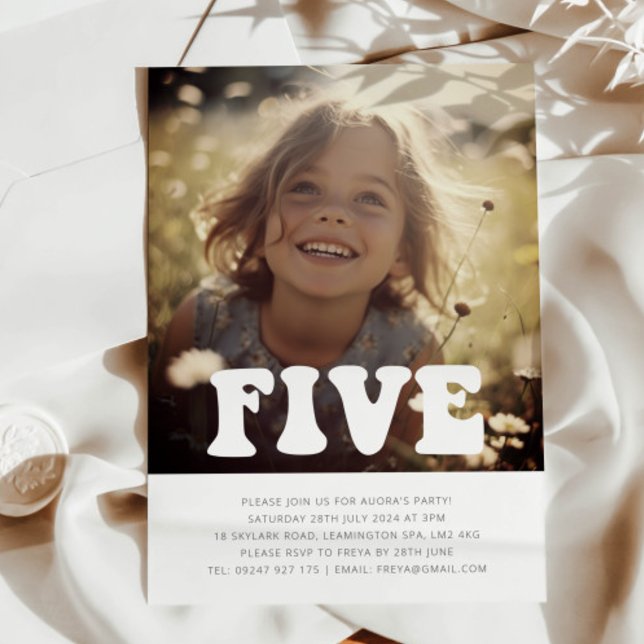 Cinq - Photo Super Invitation Anniversaire (Five - Groovy Photo Birthday Invitation)