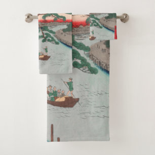 Cinq pins au canal d'Onagi Vintage Ukiyo-e Japonai