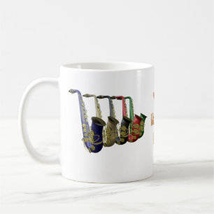 Cinq saxophones colorés tasse, verre ou tasse de
