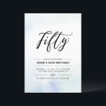 Cinquante | Aquarelle Bleue Invitation pour 50ème<br><div class="desc">Célébrez votre jour spécial avec cette invitation simple et minimaliste pour une fête d'anniversaire de 50 ans. Ce design présente un lettrage stylé « Cinquante » avec un fond lavis aquarelle bleu clair et menthe. Plus d'invitations d'anniversaire adultes et de fournitures de fête sont disponibles dans ma boutique BaraBomDesign.</div>