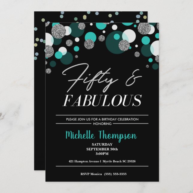 Cinquante et fabuleuse invitation d'anniversaire p (Devant / Derrière)