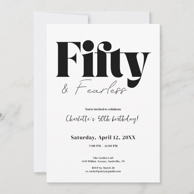 Cinquante & Sans Peur Invitation pour 50ème Annive (Devant)