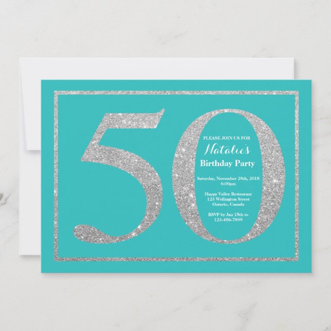 cinquantième Invitation Teal d'anniversaire et (Devant)