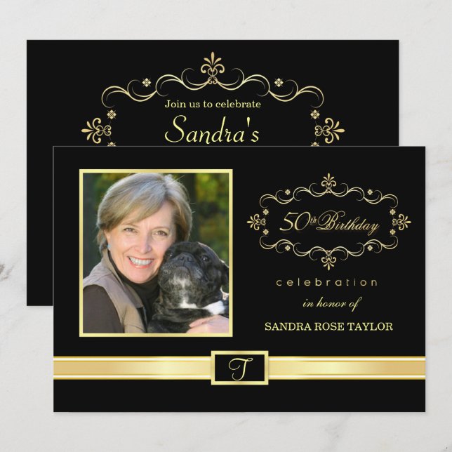 cinquantième Invitations de fête d'anniversaire (Devant / Derrière)