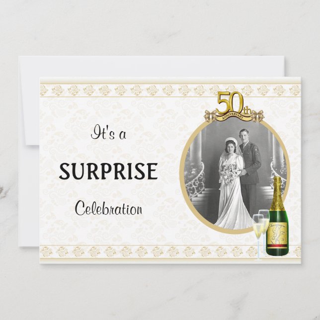 Cinquantième invitations d'or élégantes de fête (Devant)