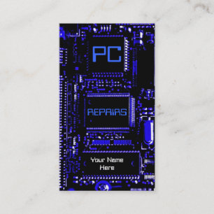 Circuit bleu 'PC réparations' carte de visite bla