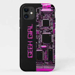 Circuit rose "fille Geek" coque iphone noir
