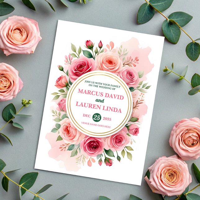 Circular Rose Frame Watercolor Wedding Invitation (Créateur téléchargé)