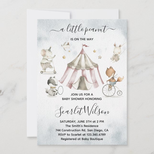 Circus Animaux Mobile Baby shower Invitation (Devant)