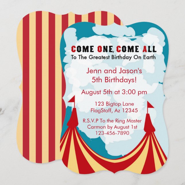 Circus Birthday Invitation (Devant / Derrière)