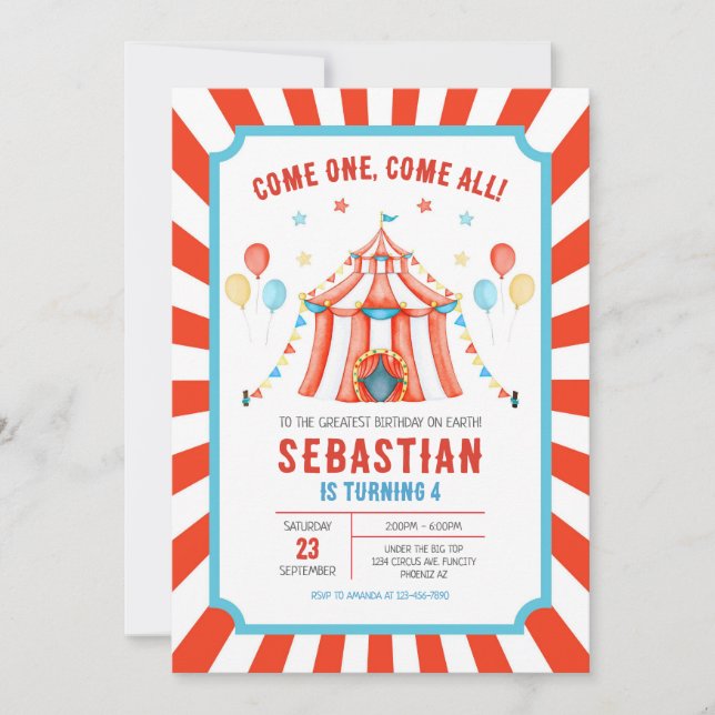 Circus Carnival Birthday Invitation (Devant)