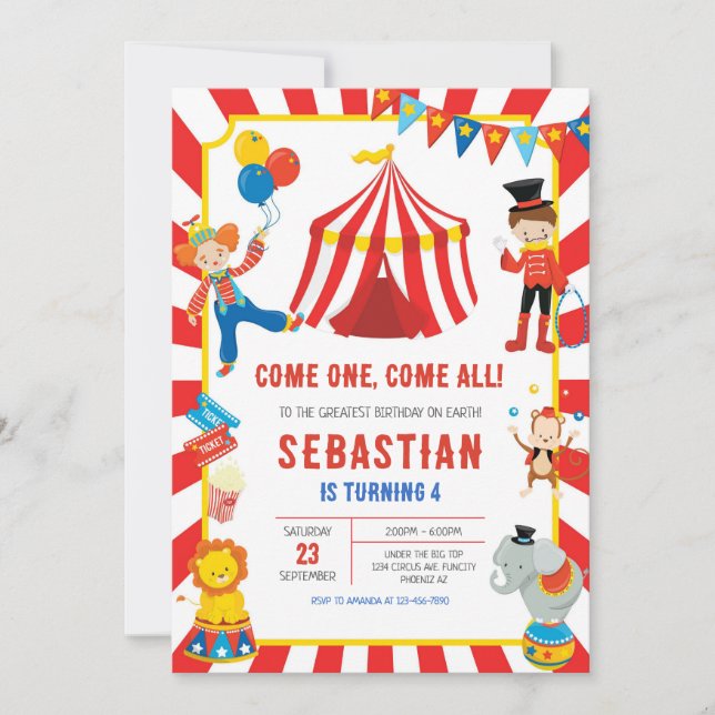 Circus Carnival Birthday Invitation (Devant)
