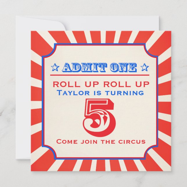 Circus clown fun fair 5e anniversaire invitation (Devant)