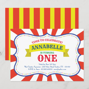 Circus Cute 1er Anniversaire Invitations