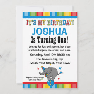Circus Elephant 1er anniversaire Invitations perso