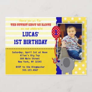 Circus Elephant Big Top Invitations d'anniversaire