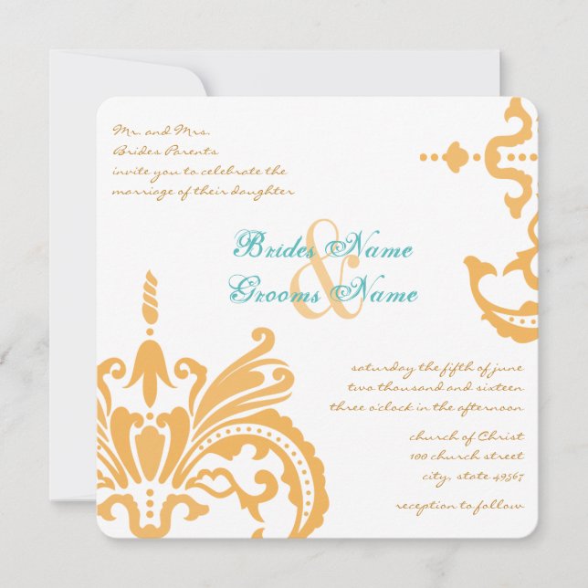 Cire d'abeille et invitations florales en damas bl (Devant)