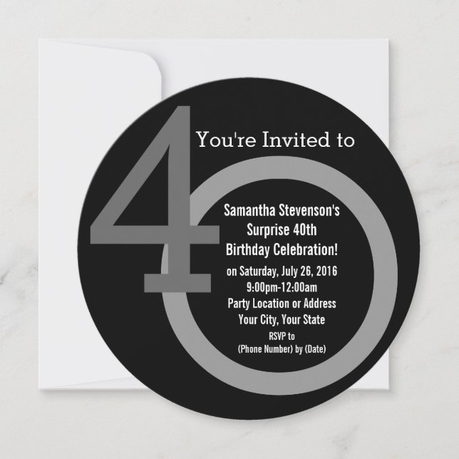 Cirle Round Numbers 40th Birthday Party Invitation (Devant)