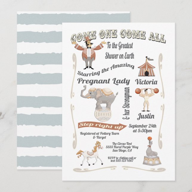 Cirque Big Top Baby shower Invitation (Devant / Derrière)