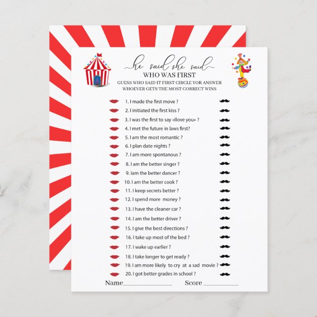 Cirque Carnaval Aquarelle Il dit qu'elle dit jeux (Devant / Derrière)