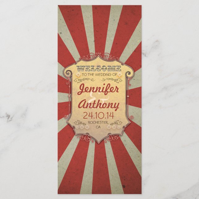 Cirque Carnaval Vintage Mariage Programmes (Devant)