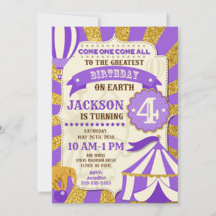 Cirque Invitation Anniversaire Carnaval Purple Gol