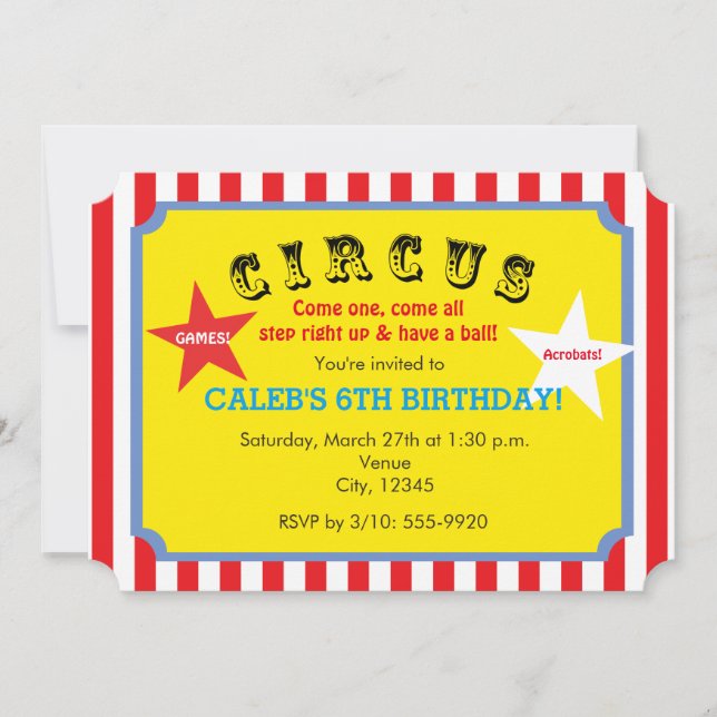Cirque rayé Anniversaire Fête Billet Invitation (Devant)