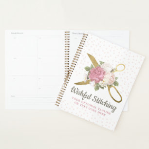 Ciseaux à coudre dorés et roses florales shabby ch
