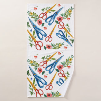 Ciseaux à l'aquarelle & motif sans fin de fleurs s