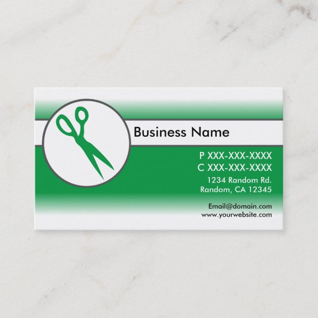 Ciseaux blancs verts cartes de visite (Devant)