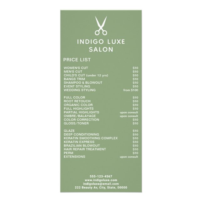 Ciseaux de salon de cheveux Service Vert Menu Tari (Devant)