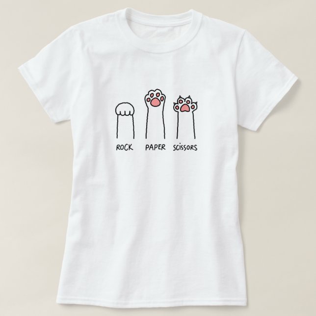Ciseaux en papier de roche mignonne Chat T-shirt f (Design devant)