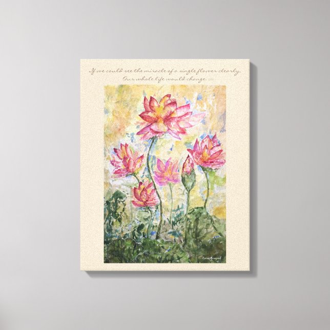 Citation Bouddha Lotus Aquarelle Toile Mur Art (Recto)