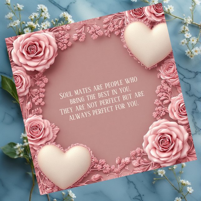 Citation d'amour romantique Âmes sœurs Roses paste (Romantic Love Quote Soulmates Pastel Roses Hearts)