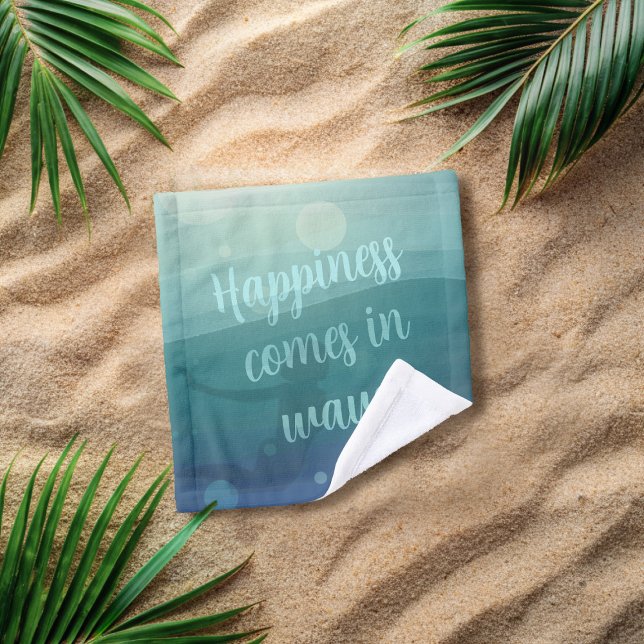 Citation de vie de sirène personnalisée Aqua Waves (Happiness comes in waves! Perfect wash cloth for the mermaid! Add your own quote)