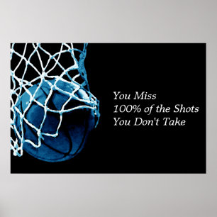 Citation Motivative Basketball Blue Black Poster