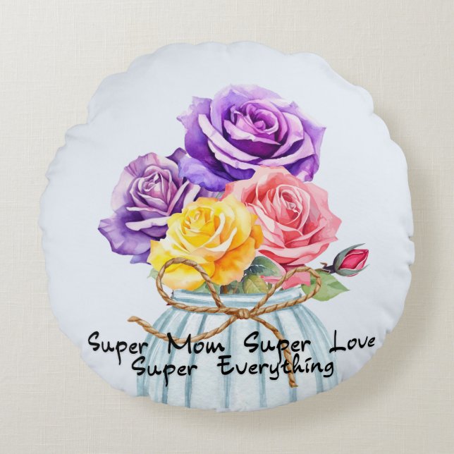 Citation Super Maman Avec Coussin Rond Rose (Devant)